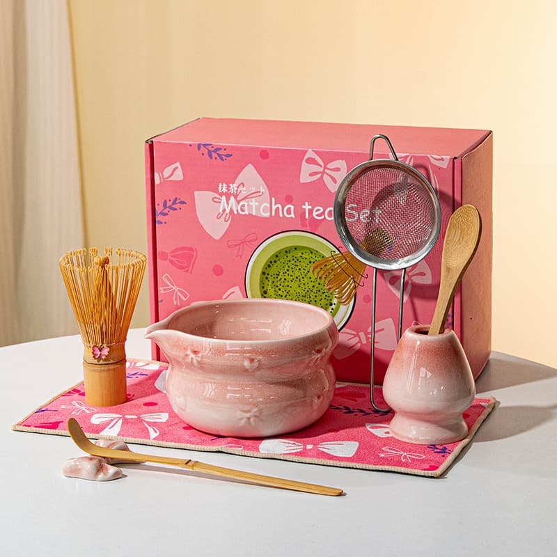 Cross-Border High-Value Matcha Tea Set with Kiln-Glazed Tea Whisk, Japanese-Style Matcha Set with Matcha Bowl with Spout