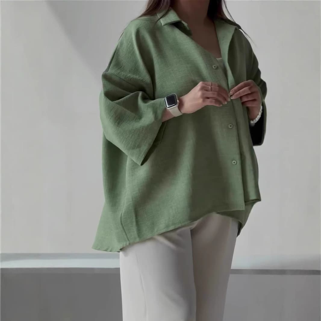 Women's Simple Solid Loose Fit Polo Shirt, Casual Cotton Blouse for Spring and Autumn, Versatile Top for Export to Europe and America