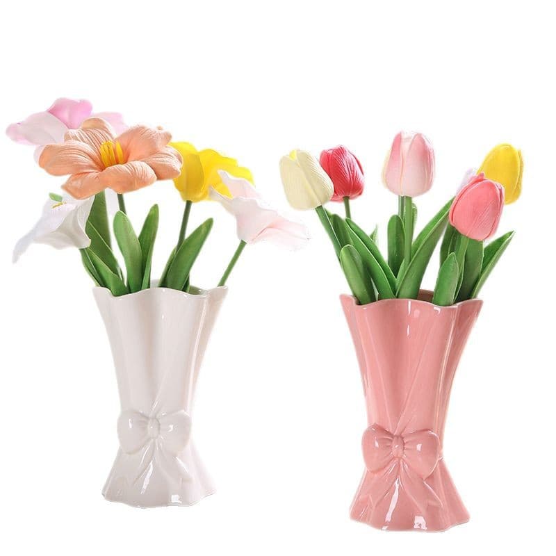 Ceramic Bow Vase Decorative Ornament for Living Room Bedroom Table Flower Arrangement