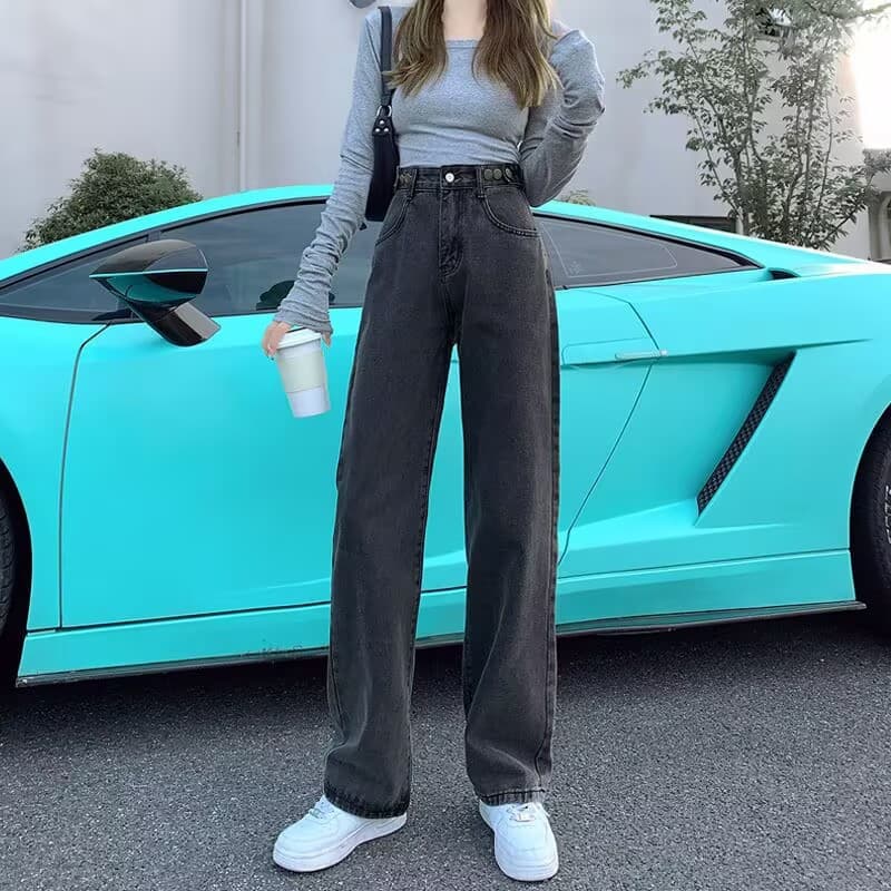 Distressed Jeans for Women Loose Plus Size 2025 Spring New High Waist Wide Leg Flowing Hem Straight Leg Pants for Petite