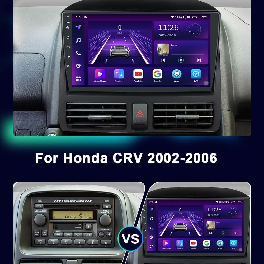 9-inch Car GPS Bluetooth CarPlay Display for 2002-2006 Honda Old CRV Dashboard Screen