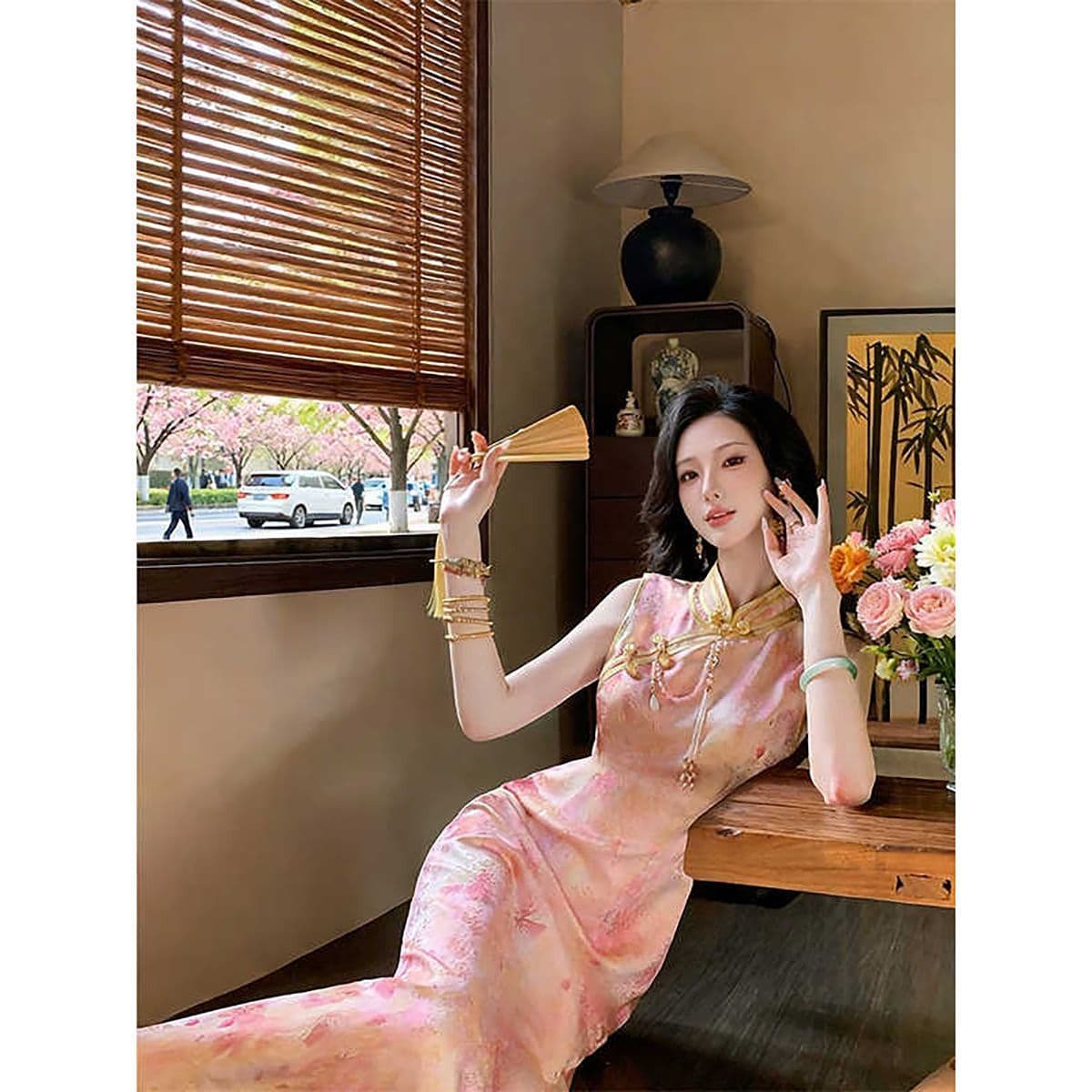 New Chinese-Style Elegant National Style Gradient Sleeveless Qipao Dress 2026 Summer New Model Waist-Cinching Slit Long Dress Women's Clothing