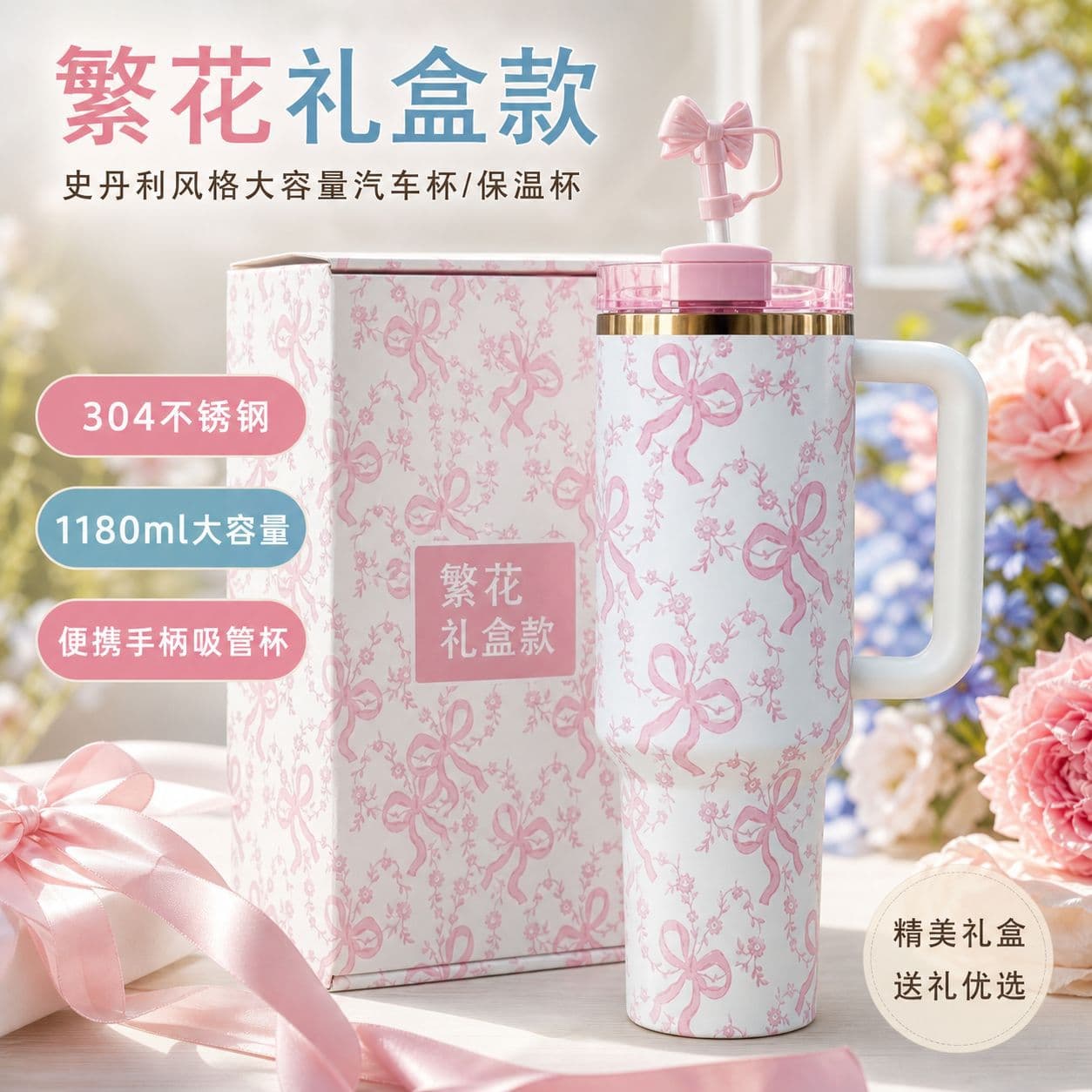Best-selling Stanley Cup Stanley High Appearance Flower Gift Box In Stock Car Cup 304 Stainless Steel