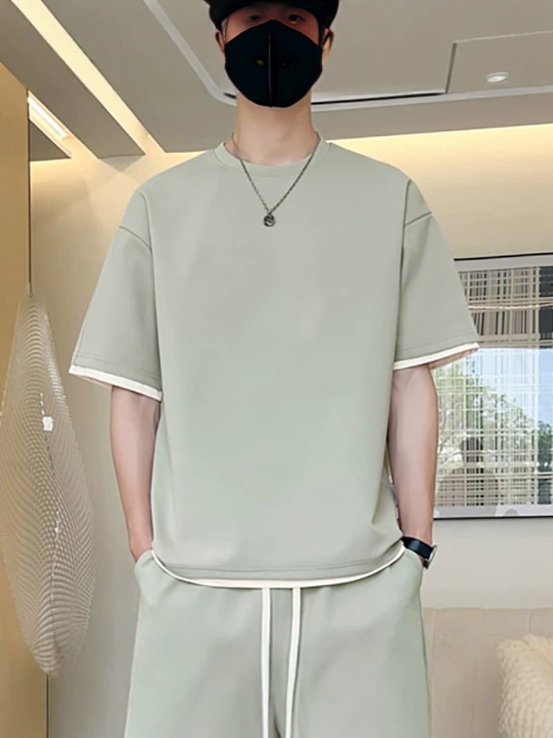 2026 New Short Sleeve T-Shirt Men's Summer Brand Premium Solid Color Versatile Polo Shirt Half Sleeve Top