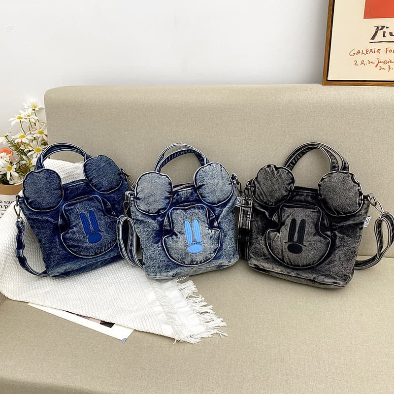 Cross-Border Women's Bag 2025 Spring Summer Vintage Washed Denim Mickey Head Tote