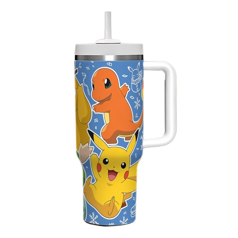2025 Pokemon 40oz Car Cup Creative Second Generation Insulated Cup Labubu Straw Ice Boss Water Cup