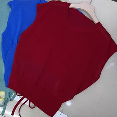 2026 Summer New Dopamine Ice Silk Knit Front Short Back Long Waist Slimming Sleeveless Top 555/F5