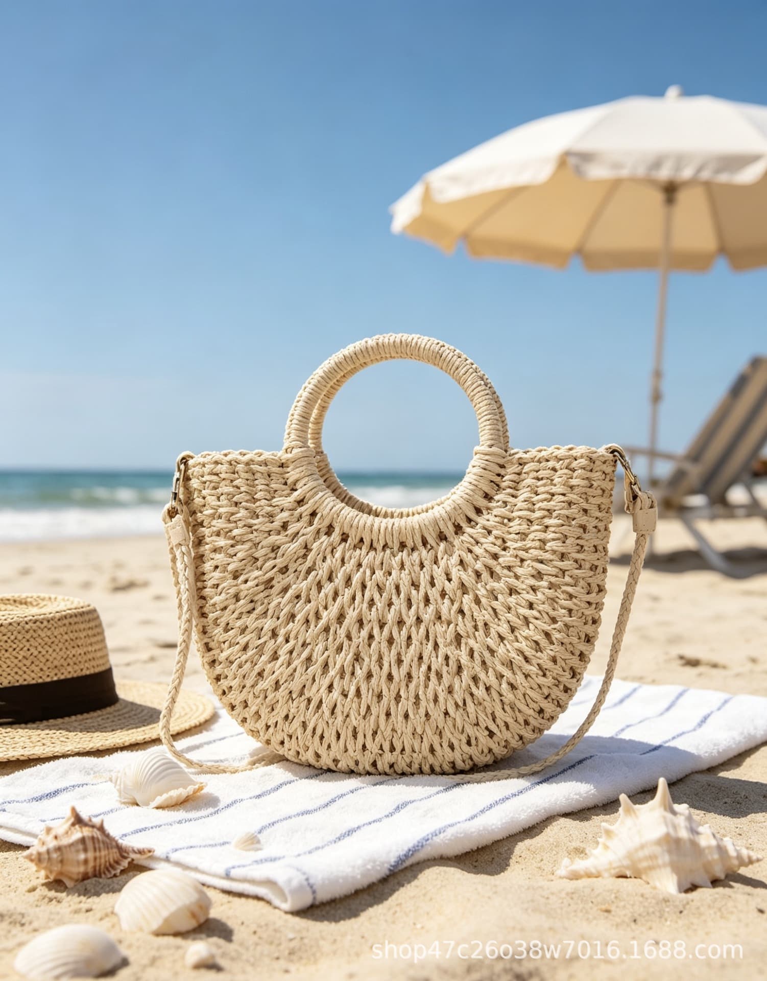 French Straw Woven Bag Ins Woven Tote Summer Beach Bag Trendy Net Red Bag Forest Seaside Vacation