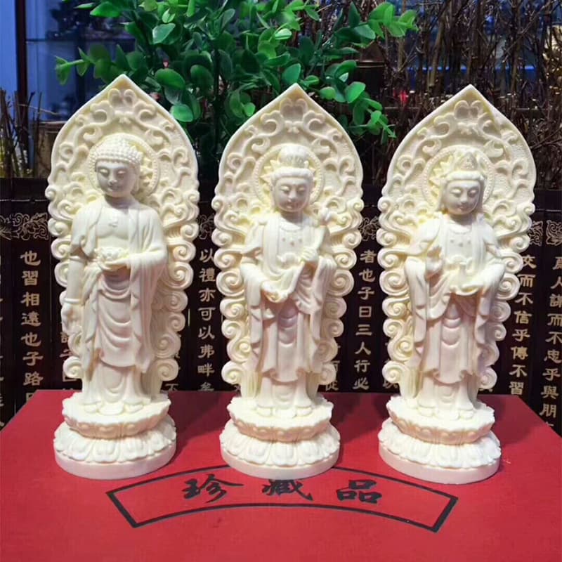 Wholesale Ivory Nut Western Three Saints Ornament Creative Craft Buddha Wooden Wenwan Buddhist Shrine Worship Ornament