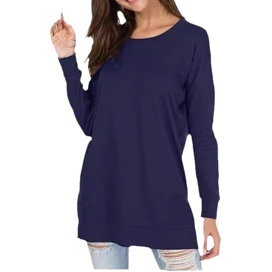 Cross-Border 2024 Amazon Independent Station New European and American Export Versatile Long-Sleeved T-Shirt Pure Color Round Neck Casual Top