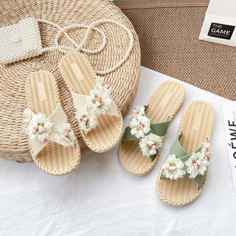 Summer Flat Sandals for Women 2024 New Style Flat Flower Slippers Korean Fashion Student Beach Shoes Ins Trend