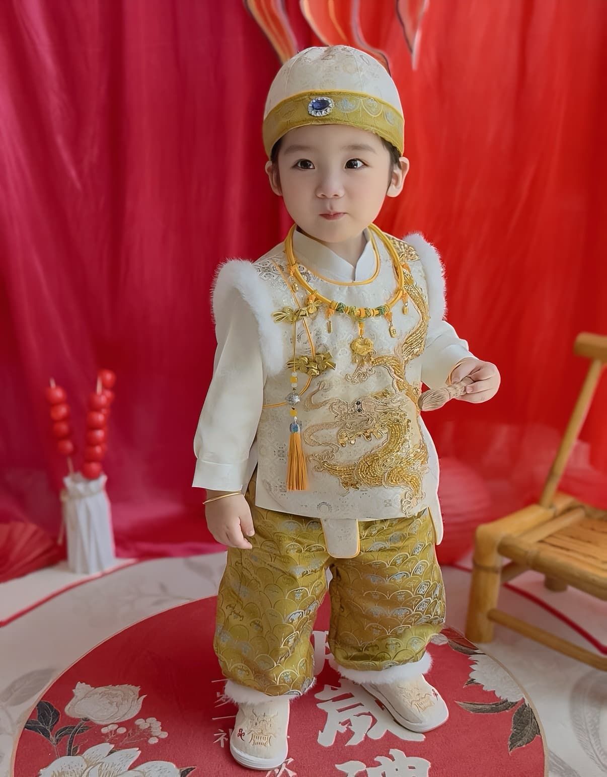 Chinese Style Baby First Birthday Outfit, Red Infant Tang Suit Hanfu for Boys and Girls, 100-Day Celebration and One-Year-Old Party