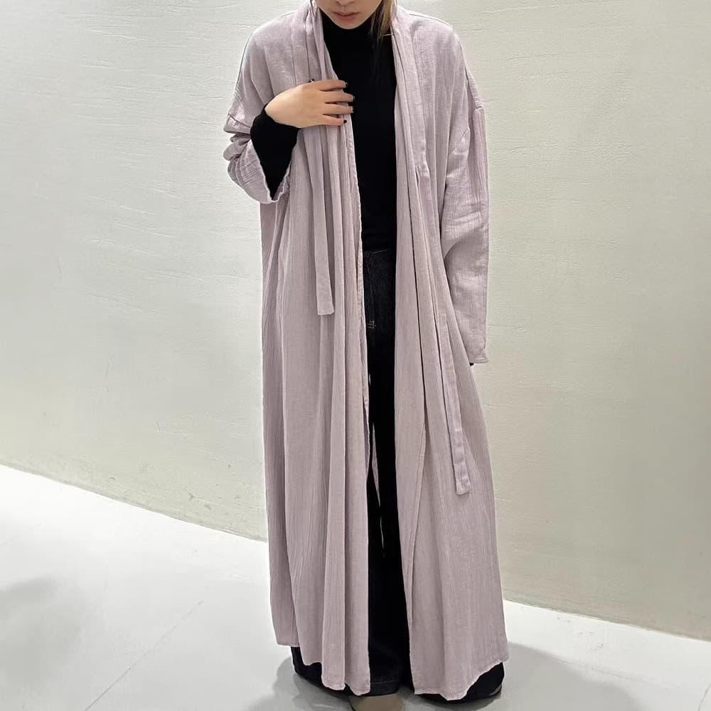 Pleated Linen Loose Thin Women's Long Belt Normcore Style Long Cardigan Feminine Lazy Simple Sun Protection Clothing