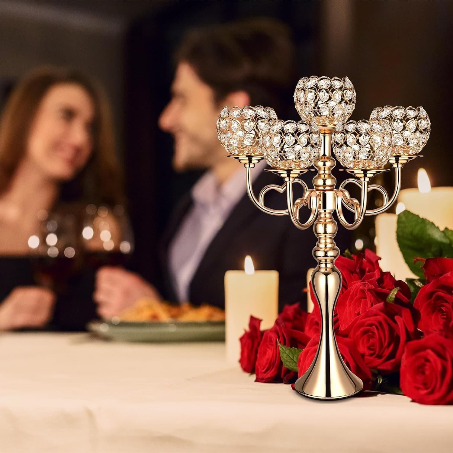 Elegant 5-Arm Candle Holder Centerpiece Decorative Candelabra Cross-Border Light Luxury Iron Art Electroplated Table Runner Wedding Decoration