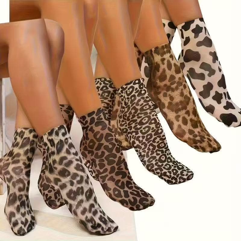 Cross-border hot-selling wholesale 50D leopard print floral print colorful short socks, sexy girly style, breathable for summer