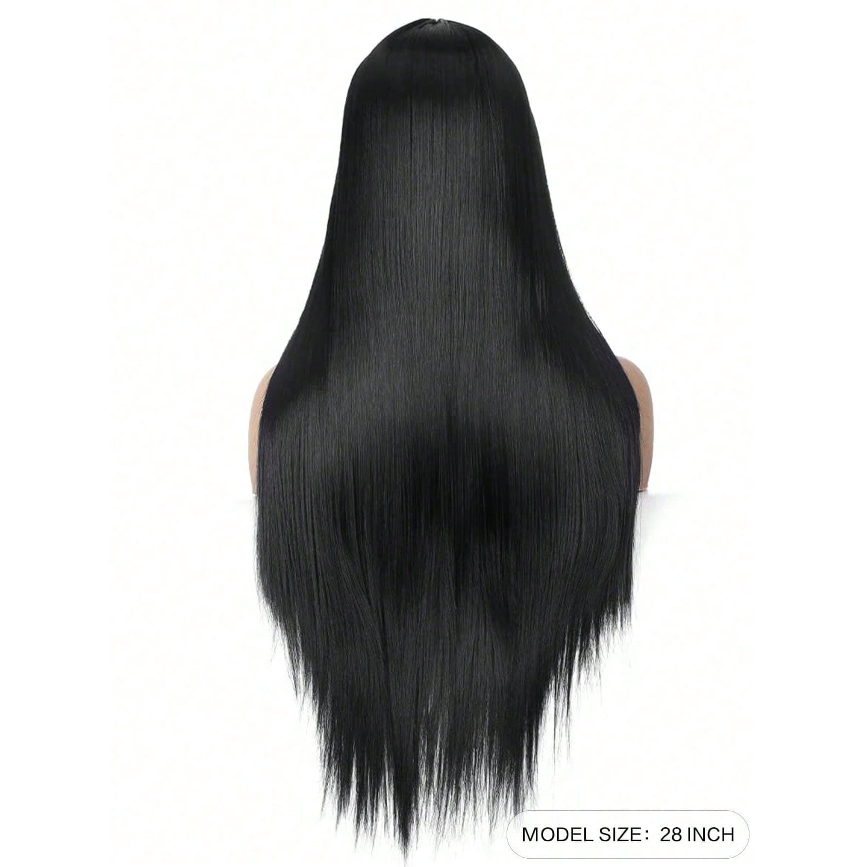 Women's Long Straight Black Synthetic Hair Wig 28inch Full Cap
