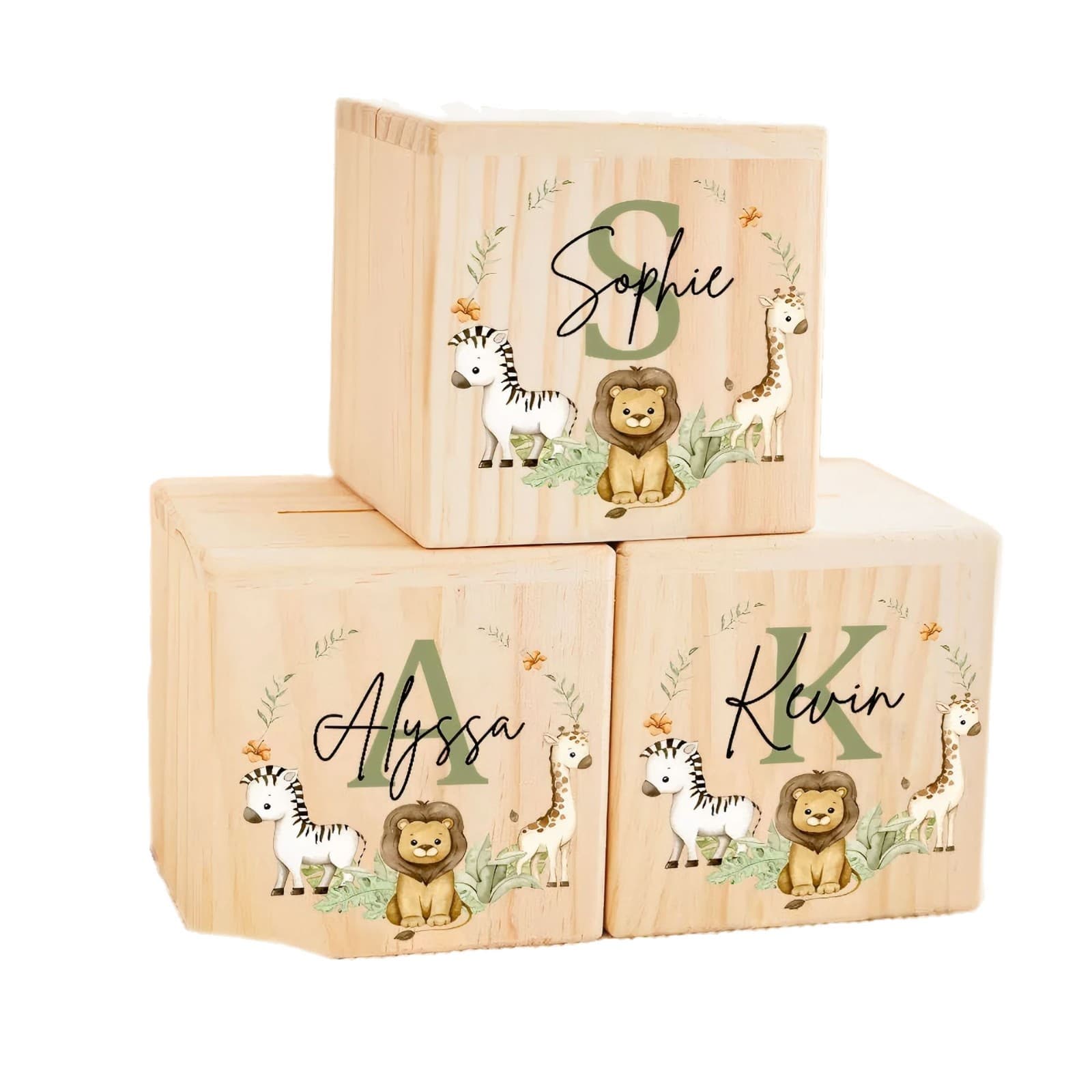 Solid Wood Piggy Bank, Money Storage Box, Custom Water Transfer Sticker Processing, Sample Production According to Provided Images, Water Transfer Logo Four-Color Printing
