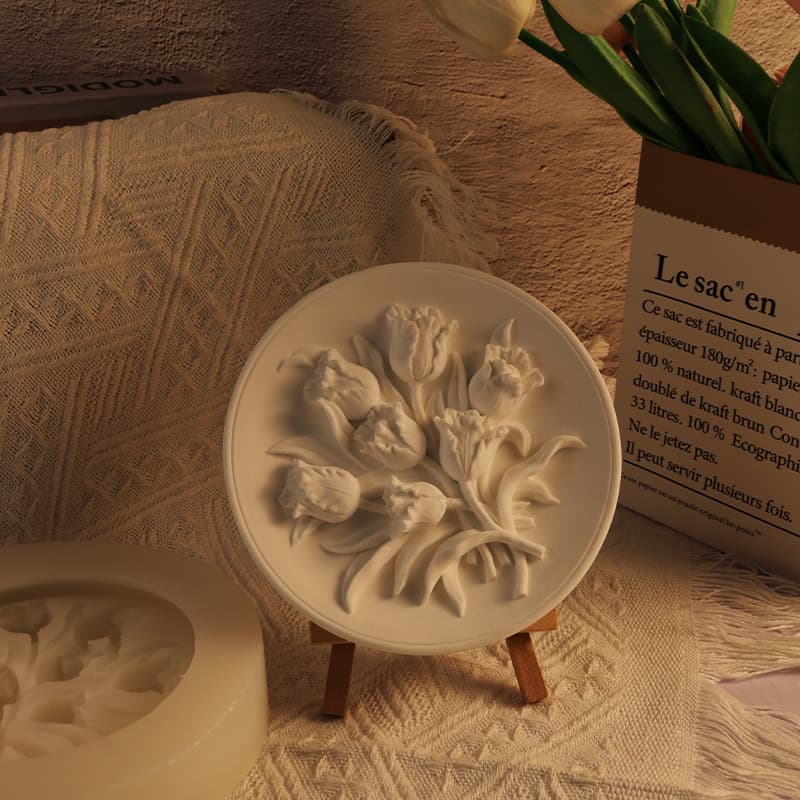 Yixing DIY Relief Tulip Flower Jewelry Tray Silicone Mold Jewelry Storage Plate Gypsum Mold