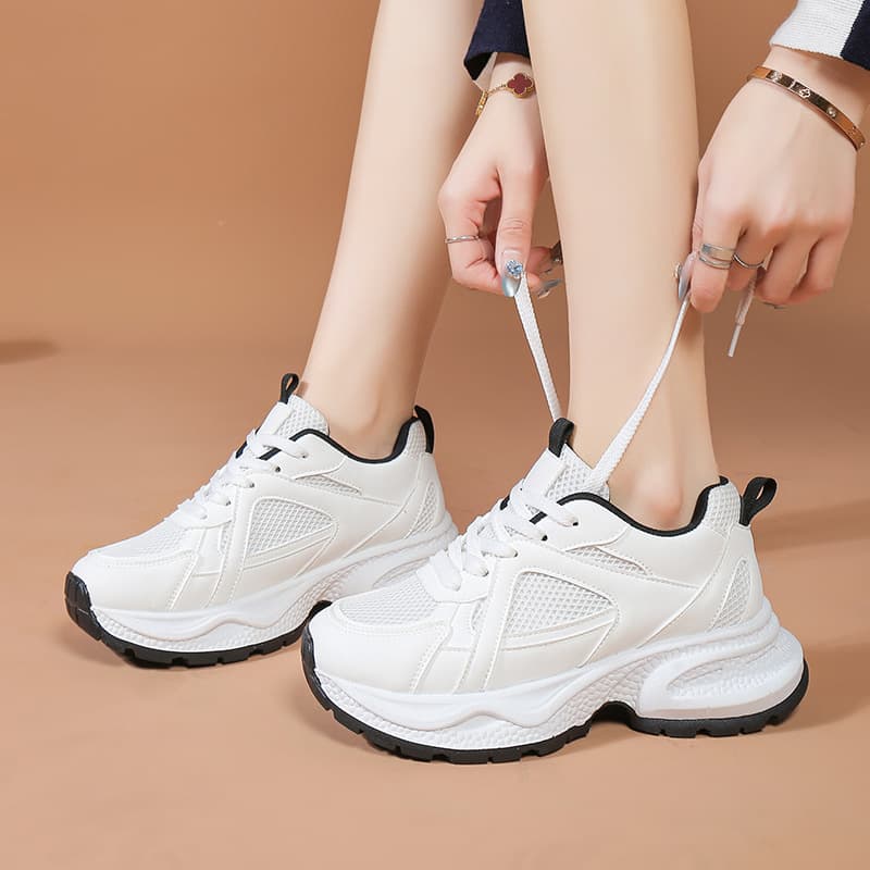 Thick Sole Heightening White Sneakers 2026 Spring New Fashionable Student Double Mesh Breathable Sports Casual Dad Shoes