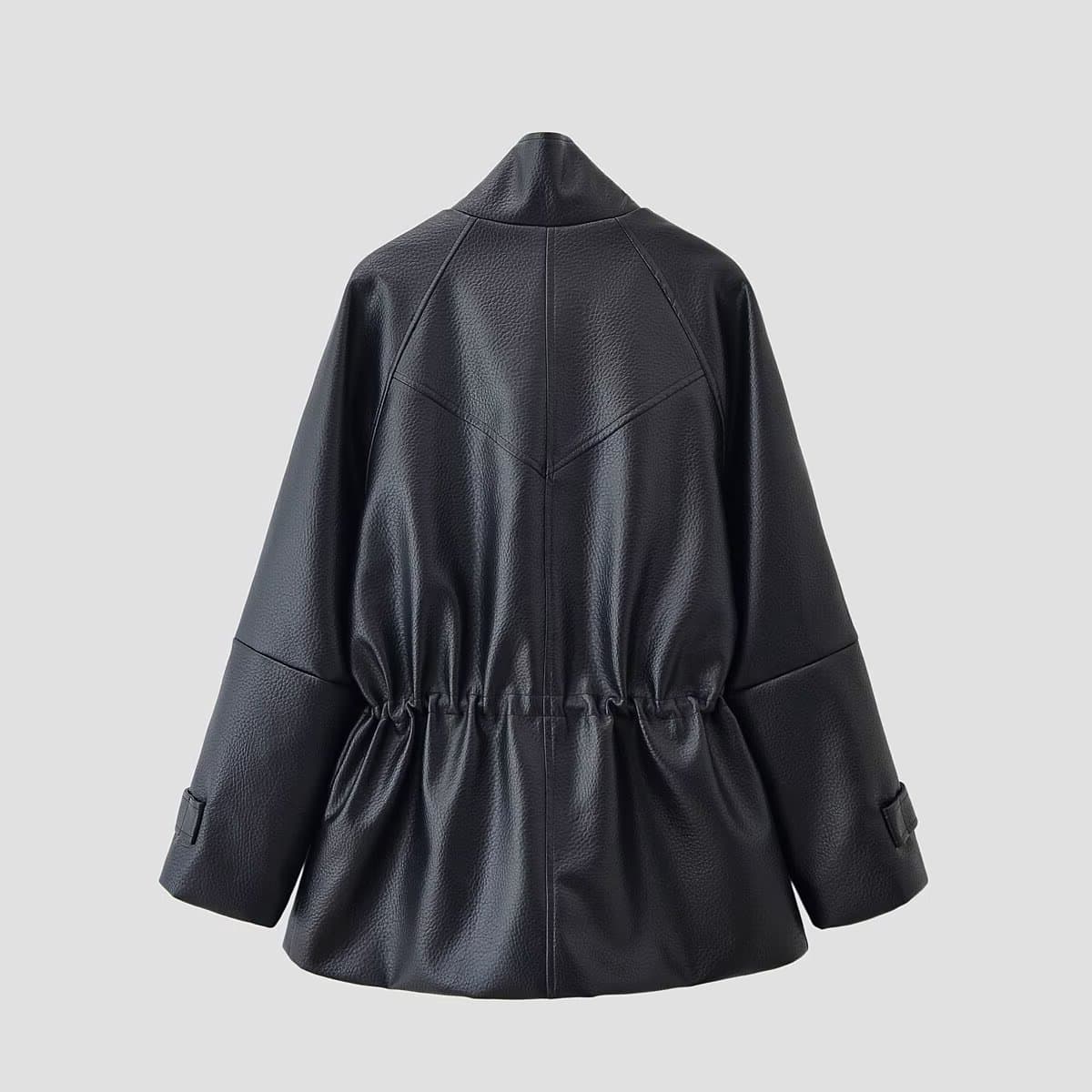 TAOP&ZA Winter New Women's Fashionable Stand Collar Adjustable Waist Leather Jacket/Coat 5479780