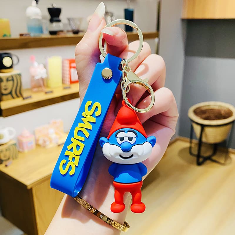 South Korea Creative Cute Smurf Car Keychain Women's Small Fresh Key Chain Cartoon Pendant Trendy Pendant