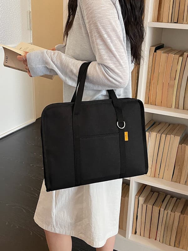 Fashionable Simple Contrast Color Casual Office Computer Bag 2026 New College Student Canvas Bag Versatile Handbag Trendy