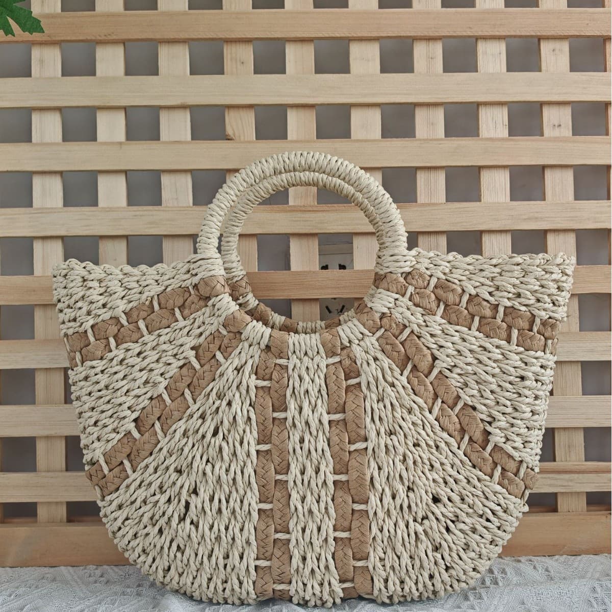 Wholesale Dropshipping Vertical Pattern Yuan Dou New Large-Capacity Portable Woven Bag Seaside Vacation Niche Casual Versatile Fashion