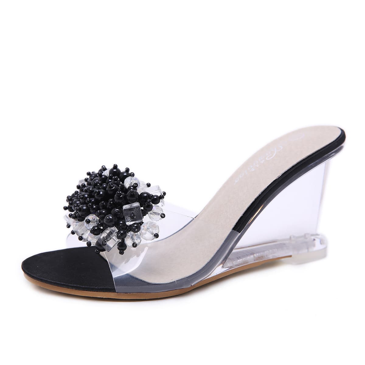 833-3 Women's Wedge Sandals Summer 2021 New Sexy Crystal Transparent High Heels Glass Rhinestone Wedge Sandals