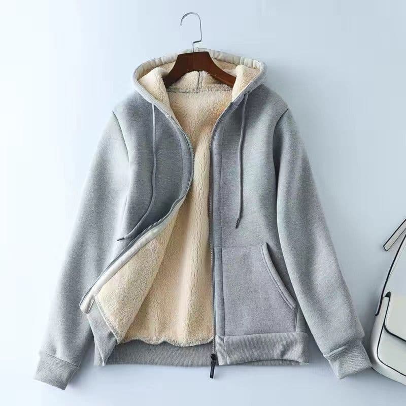 Fleece-Lined Thick Lamb Wool Hooded Jacket Autumn Winter Loose Casual Warm Sportswear Cardigan Hoodie for Women