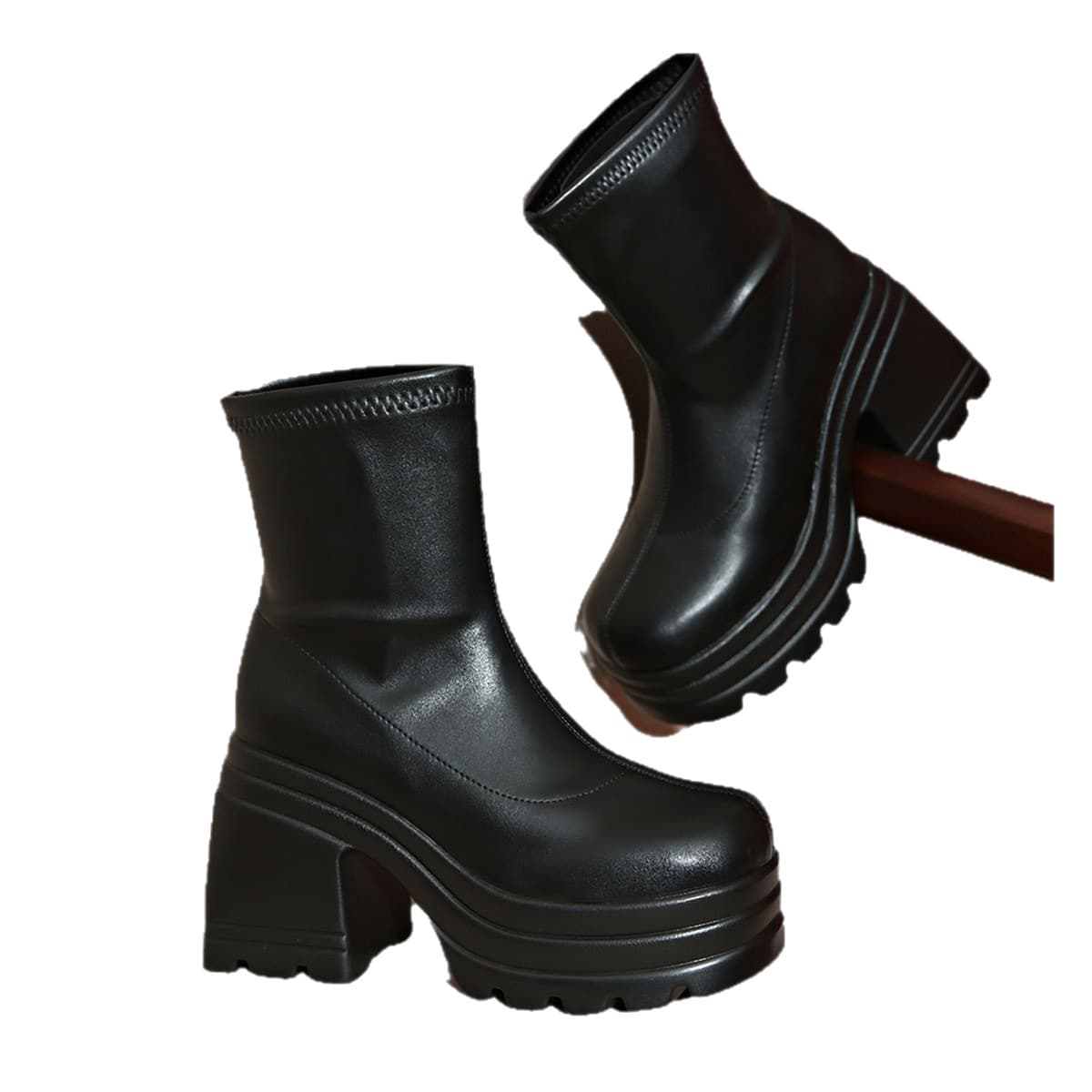 2026 New Round Toe Chunky Heel Ankle Boots Plus Size Women