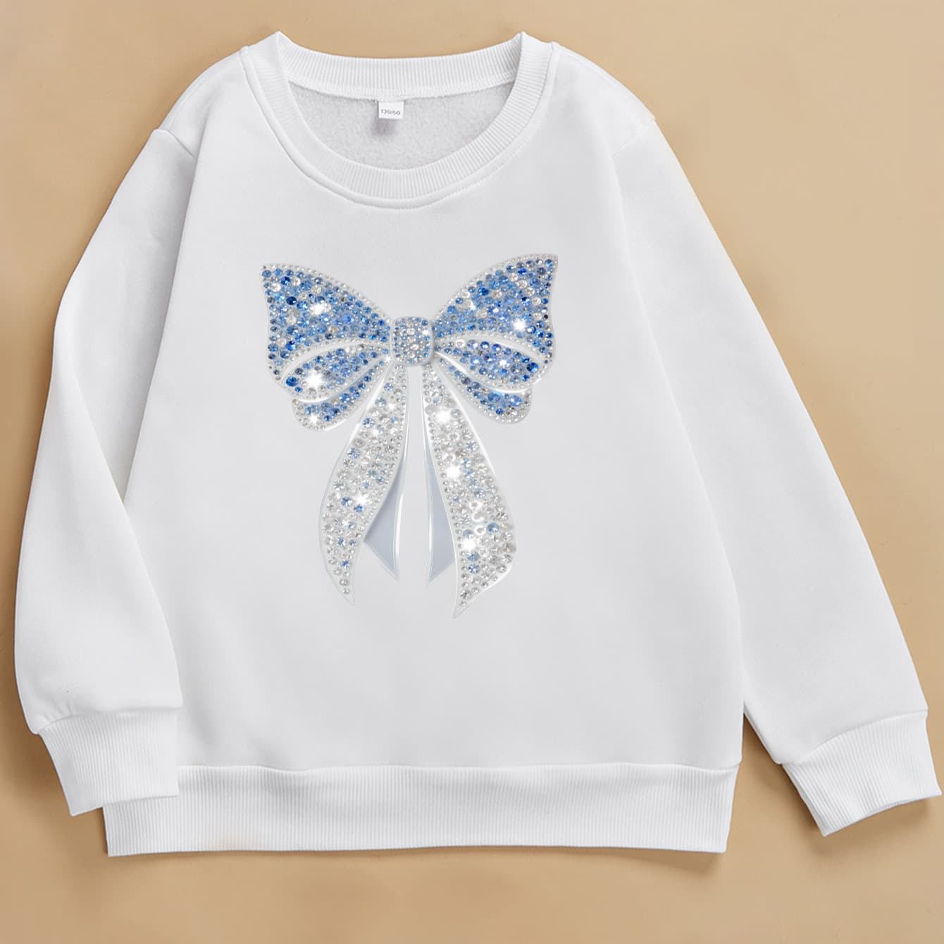 Source factory, large stock of imitation craftsmanship, sparkling blue and white diamond bow sweatshirts for Amazon and AliExpress.