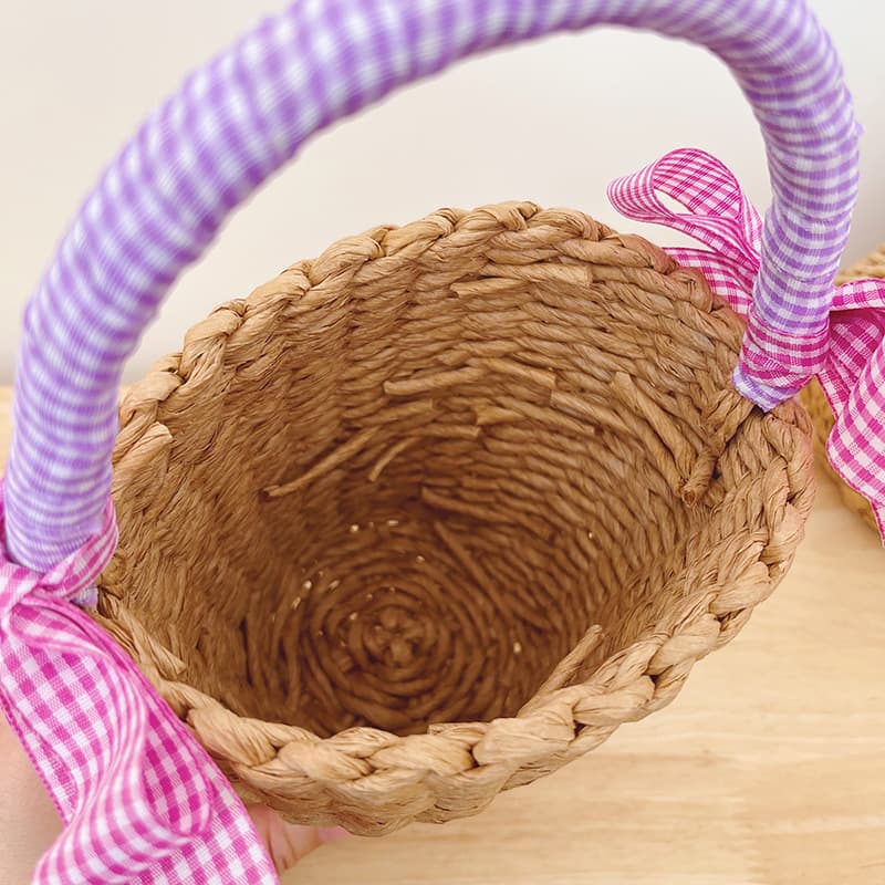 Kids Mini Round Bucket Bag 2025 Spring Summer New Woven Basket Beach Tote