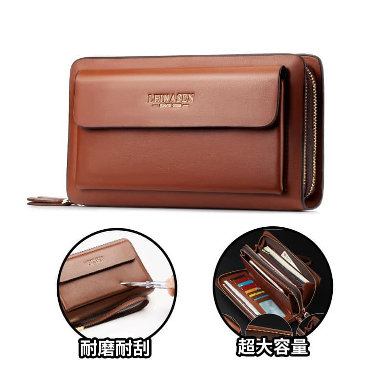 Factory Direct Sales Commuter Handbag Men's Business Folder Men's Clutch Bag Soft Leather Long Casual Zipper Wallet