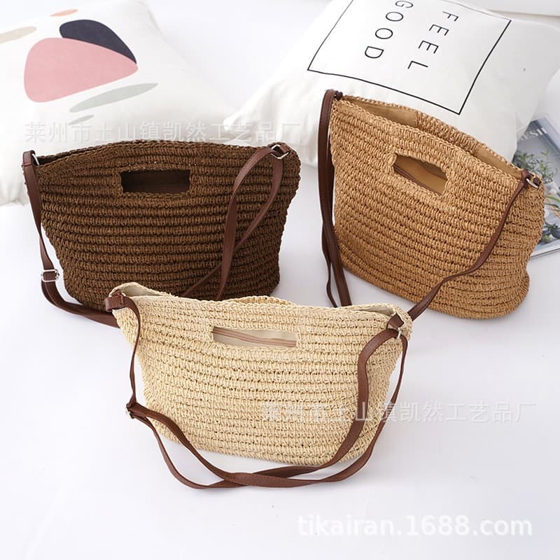 Straw Bag Beach Woven Straw Bag New Shoulder Crossbody Portable Women's Bag Casual Holiday Korean Style Simple Mori Women