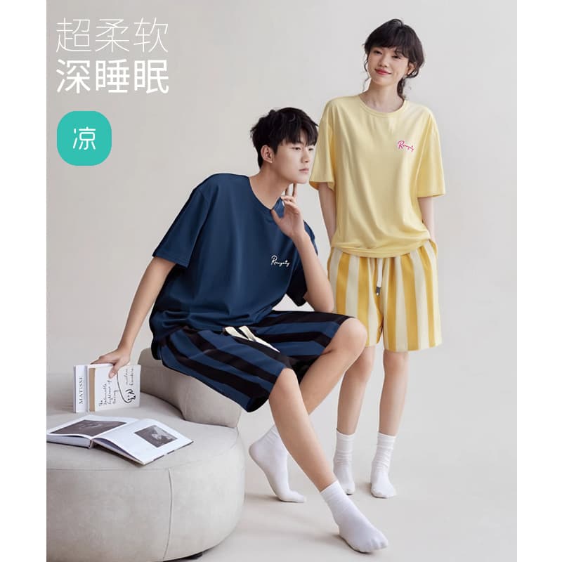 【Ultra-Soft Modal】Couple Pajamas Women's Summer Short Sleeve A-Class Cool-Touch Cotton Men's Homewear Set