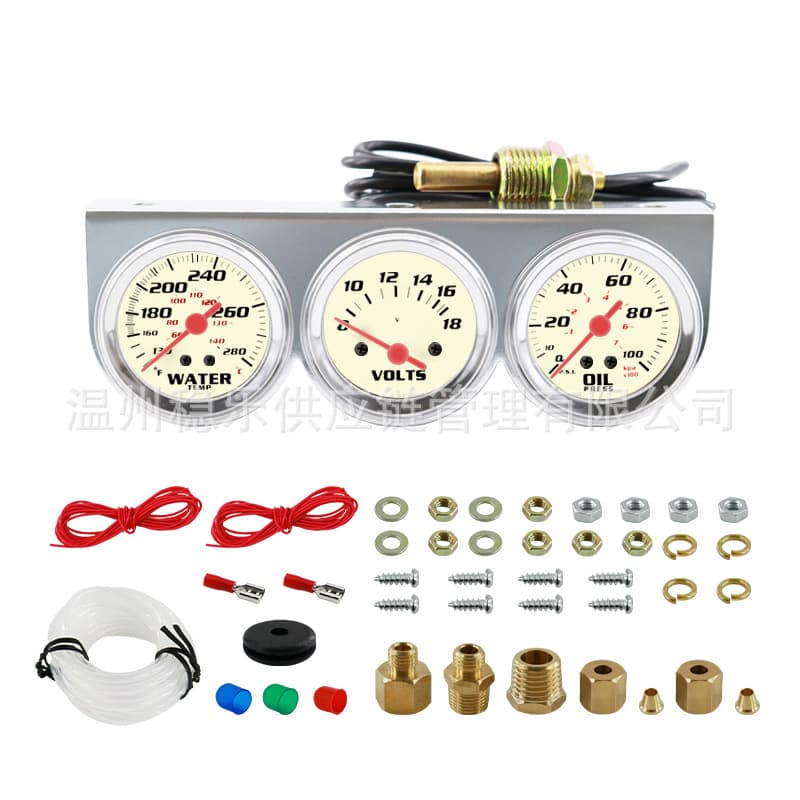 Universal Mechanical Triple Gauge Set 52MM 12V/24V Water Temp Oil Pressure Voltage