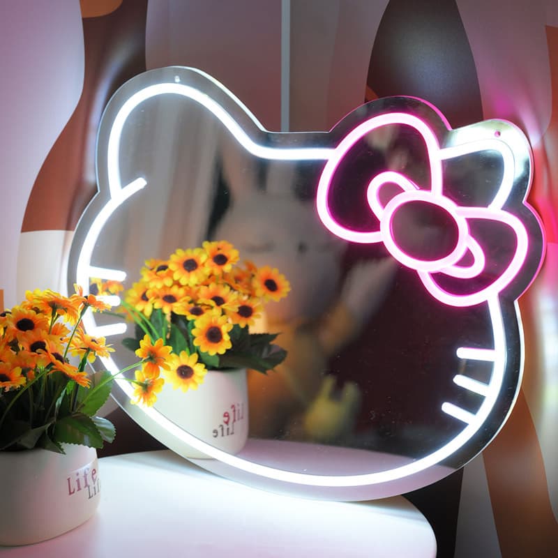 Neon Sign LED Decorative Mirror for Bedroom Decor, Glowing Mirror for Girls' Room Setup, Wholesale