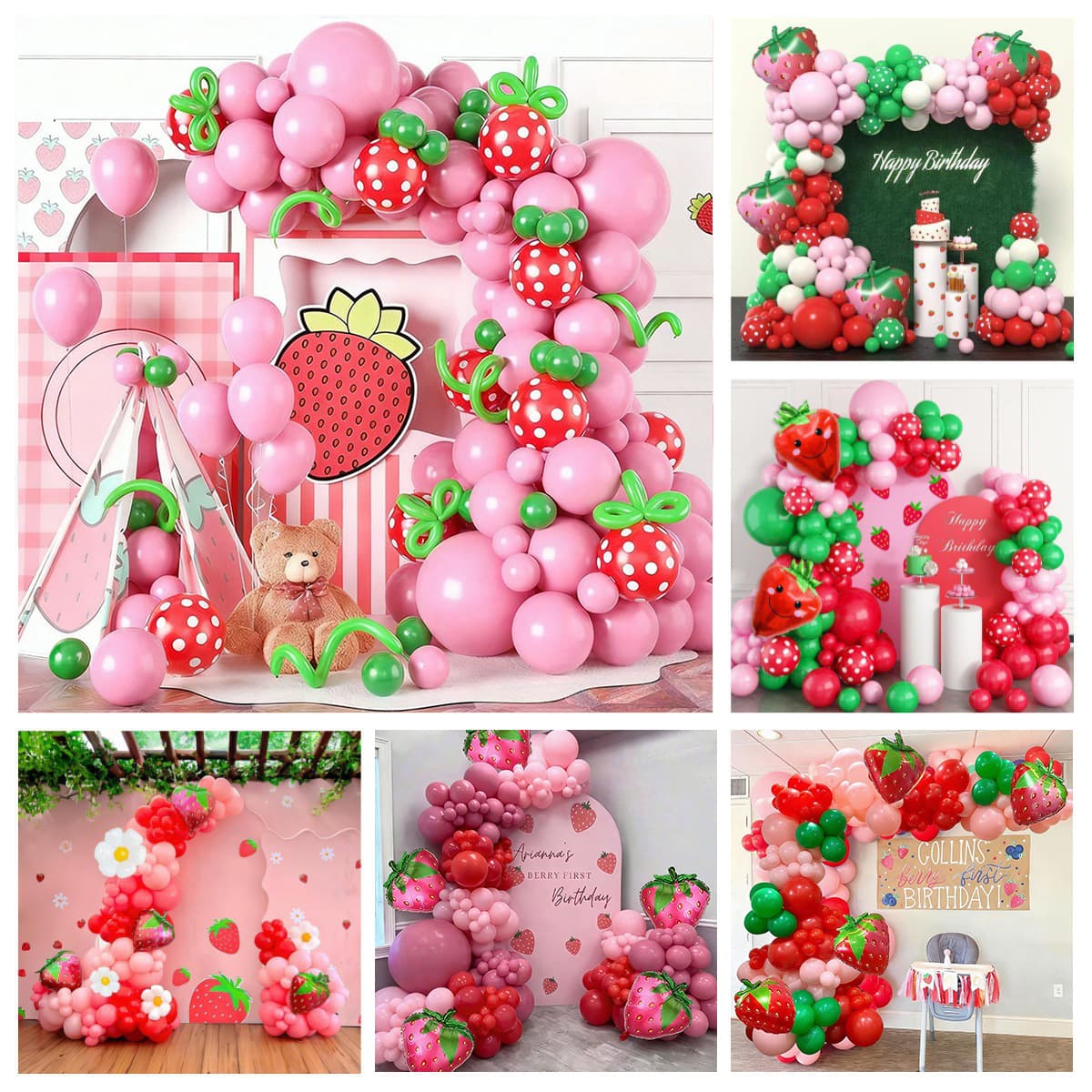New Strawberry Theme Balloon Latex Garland Set for Girl Birthday Party Supplies Arch Decoration Indoor Decor