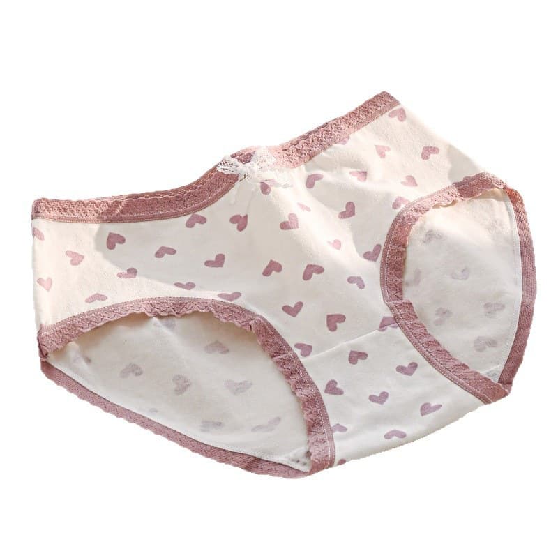 Japanese-Style Sweet Heart-Shaped Breathable Student Panties in Taro Purple with Bowknot, Youthful Style