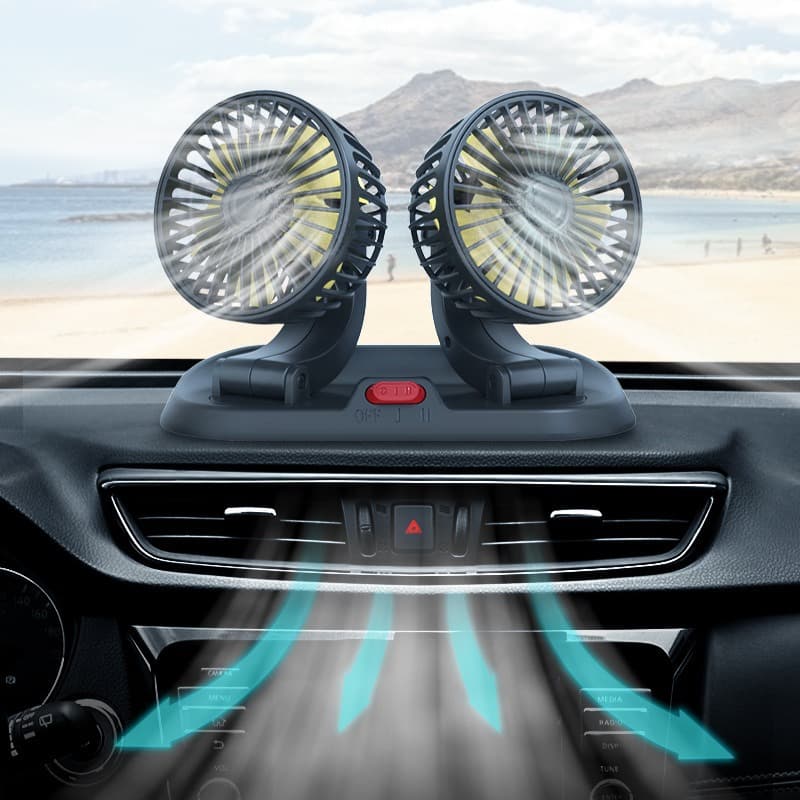 Car Fan Dual-Head Car Electric Fan 360 Rotatable Adjustable Wind with Parking Sign Mini Fan Car Use
