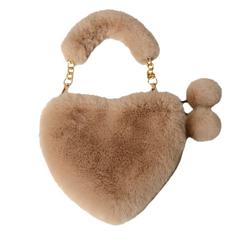 Faux Rabbit Fur Heart Handbag Cute Fashion Women's Heart-Shaped Bag Shoulder Crossbody Large Capacity Coin Purse
