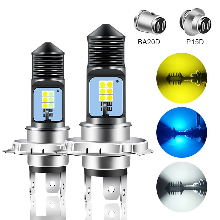 Motorcycle LED Headlight Yellow-White Dual Color H4 BA20D P15D 3030 12SMD 12-80V
