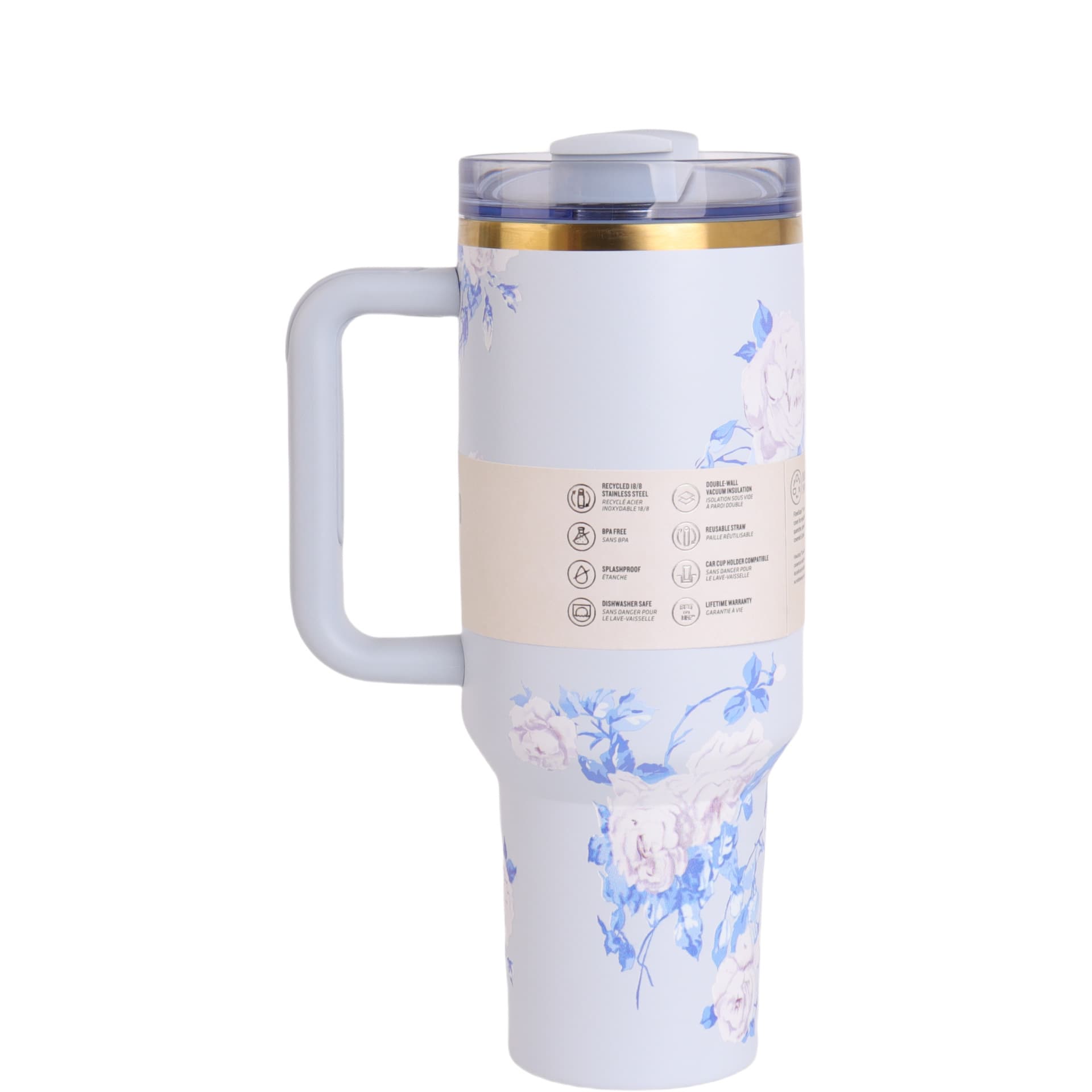 Cross-border 40oz Prosperity Series Handle Car Cup Large Capacity Car Insulated Cold Tumbler Straw Water Cup Beer Cup Wholesale