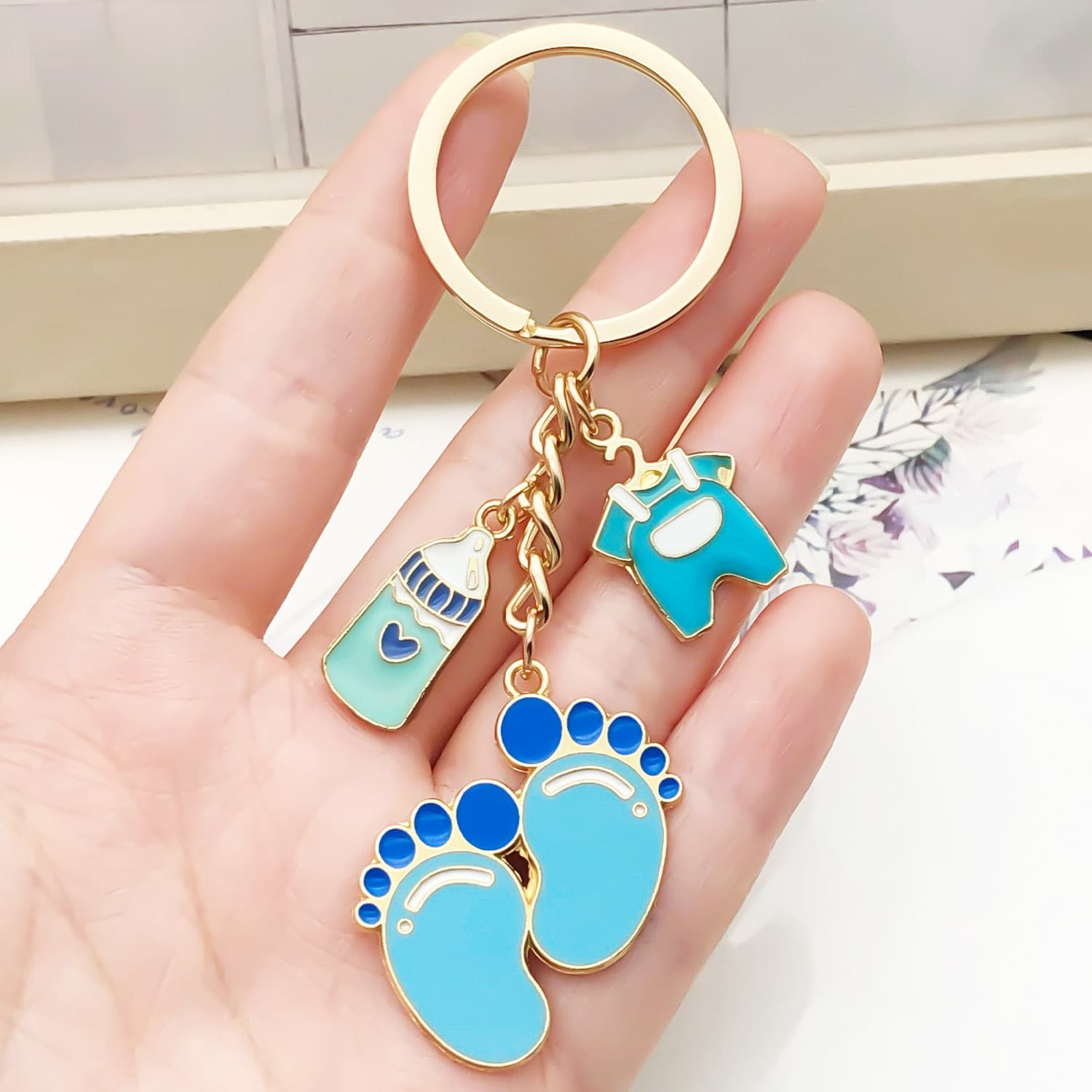 Cross-border Drip Oil Cute Pink Baby Bottle Clothes Footprint Pendant Keychain Backpack Key Accessory Charm