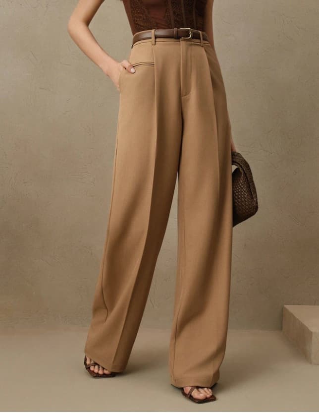 2025 Cross-Border European and American Autumn Women's New Commuter High-Waist Versatile White Straight-Leg Floor-Length Draped Trousers