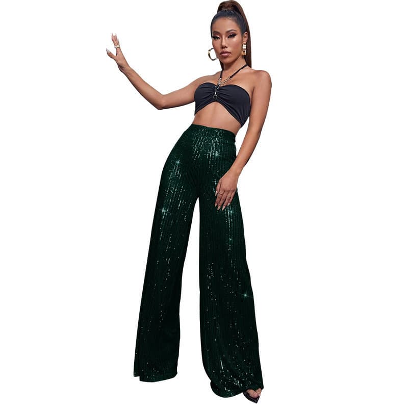 High Waist Sequin Loose Wide Leg Pants for Women Summer 2026