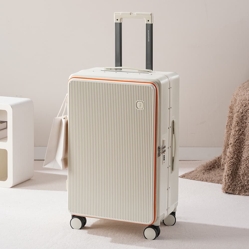 Front-opening travel suitcase with thickened aluminum frame, carry-on luggage, large capacity, universal wheels, baggage.