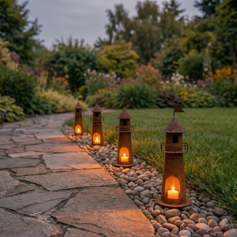 Cross-Border Outdoor Courtyard Decorations, Mediterranean-Style Vintage Iron Lighthouse Garden Landscaping Crafts