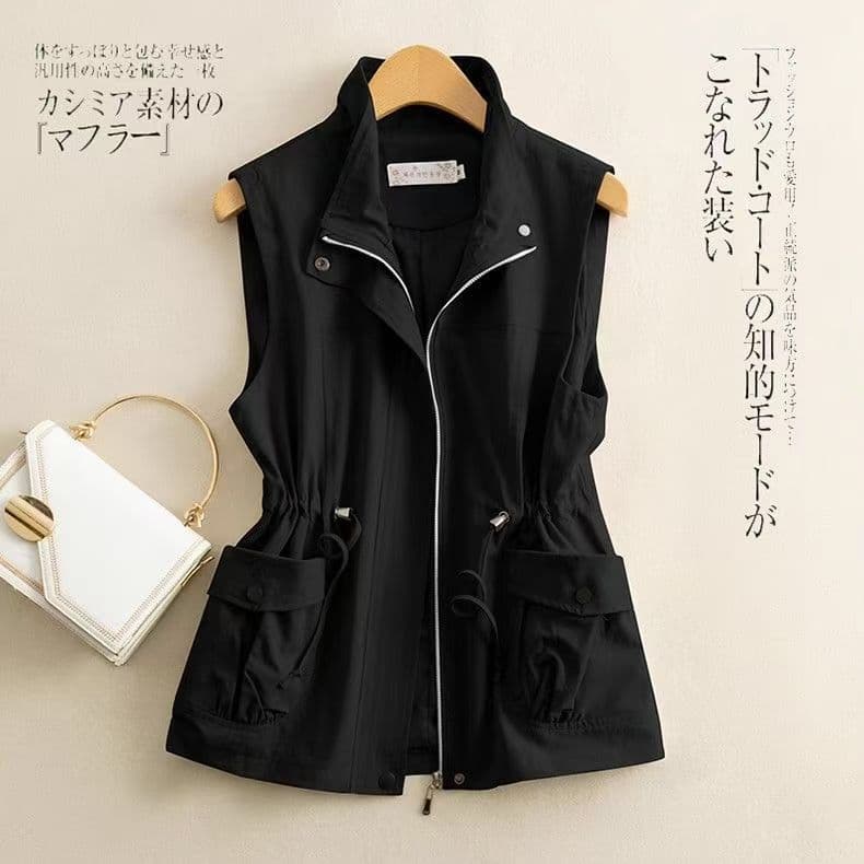 2026 New Women's Cinched Waist Vest Casual Outerwear Vest Plus Size Mother Loose Fit Sleeveless Jacket