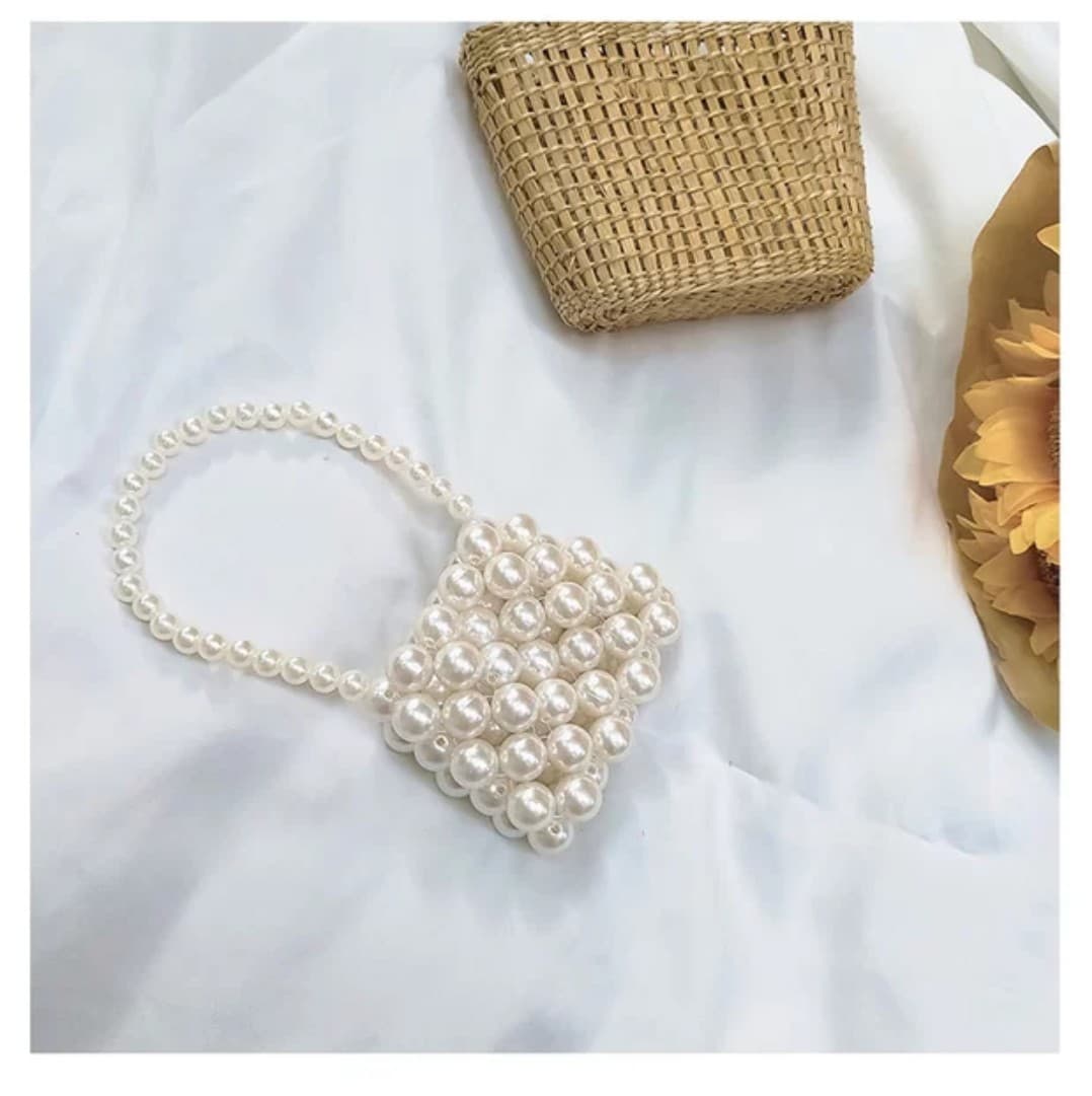 Export Handmade Woven Small Bag Handheld Shoulder Pearl Handbag Crossbody Single Shoulder Women Kids Coin Bag Bead